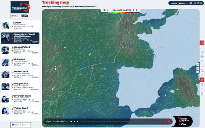   The positions on 26 January at 7 a.m. German time: Boris Herrmann has just moved up to second place