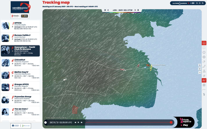   Le posizioni di mercoledì sera, poco dopo la sfortunata collisione del "Seaexplorer - Yacht Club de Monaco" di Boris Herrmann con un peschereccio