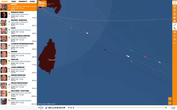   This is how close together the fastest Class 40 yachts in the Transat Jacques Vabre were heading for the finish on Monday morning