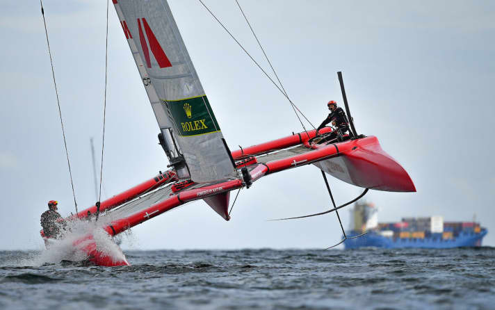 The Danish SailGP team with skipper Nicolai Sehested in training for the home match next weekend