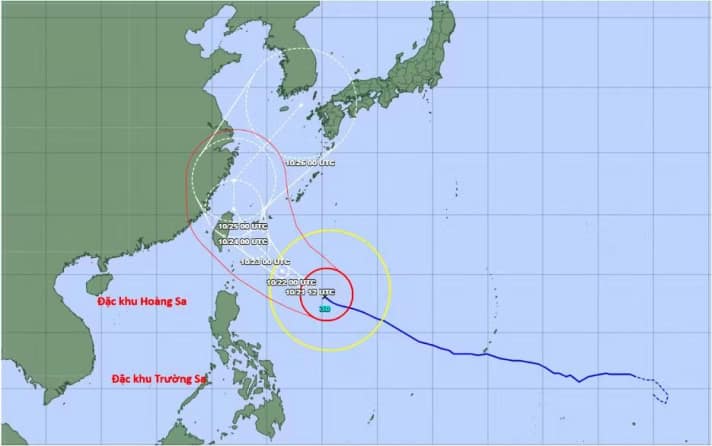 Die Vorhersage der japanischen Wetterbehörde zum Verlauf des Supertaifuns Champi bis zum Wochenende. | Foto Vietnam.vn