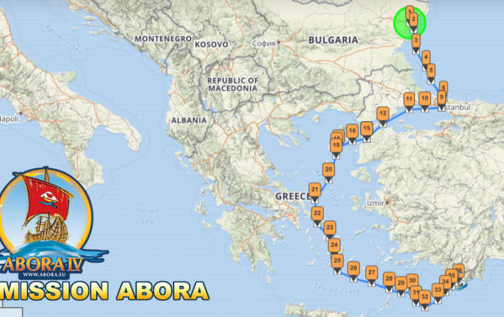   The route of the "Abora IV" from Varna to Kas