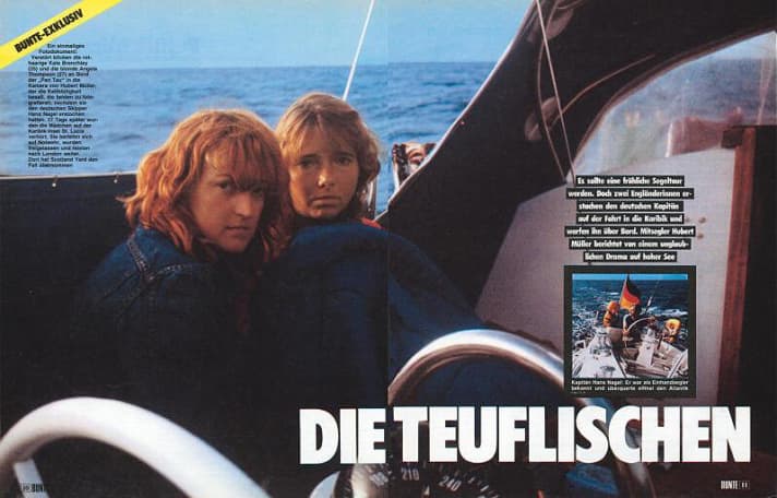   Lead story in the "Bunten" with the "devils" Brenchley (left) and Thompson, photographed by Hubert Müller after the crime