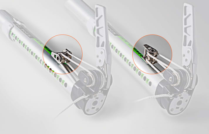 Die Rollengeometrie der North Sails Power.XT 2.0  ist ausgefuchst bis zum letzten Grad und Millimeter. Je nachdem, wie du den Tampen am Anfang einfädelst, kannst du bei Segeln mit beiden Rollenvarianten einfach durchloopen und die Schlaufe einfach einhängen.