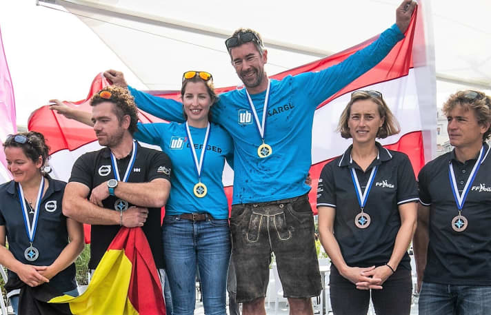   Auch sie träumen von Mixed-Offshore als neuer olympischer Disziplin: Die historisch ersten Europameister Christian Kargl und Lisa Berger aus Österreich sowie die 2019 geschlagene Konkurrenz