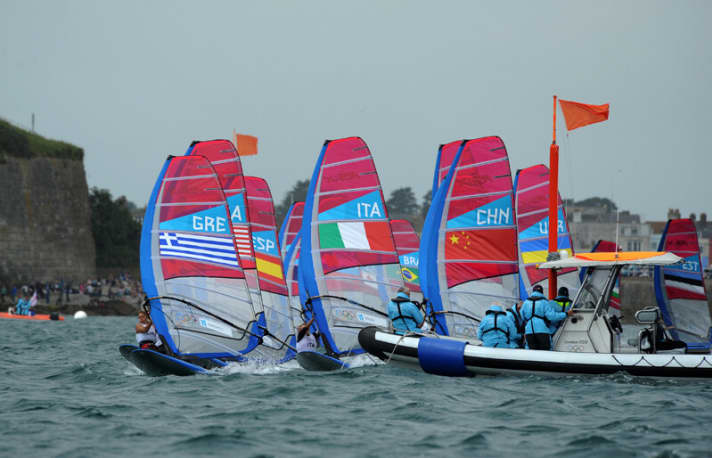   RS:X start on the spectator course "The Nothe" - where the surfing medals will also be contested on Tuesday