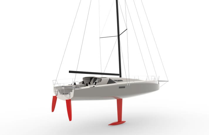 Étiré et spacieux. Malgré un franc-bord modéré, la construction offre beaucoup de place sous le pont. Le cockpit semble compact | Rendering : Judel/Vrolijk
