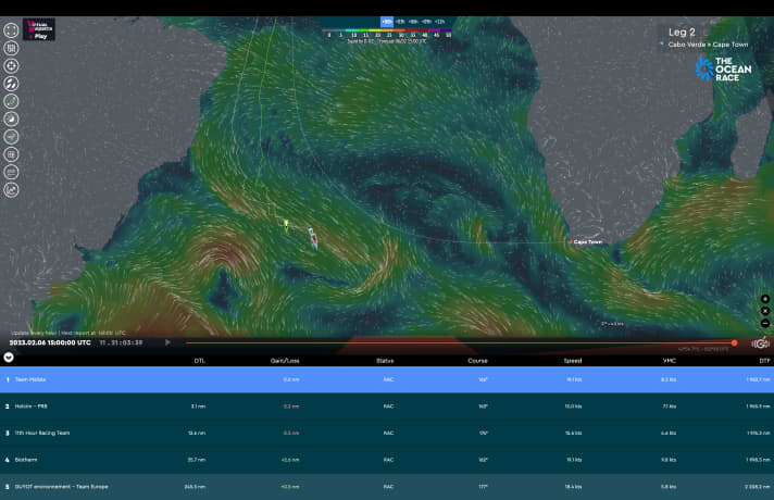 Questa immagine del tracker è motivo di festa per il Team Malizia: il tedesco Imoca ha preso il comando della seconda tappa del dodicesimo giorno davanti a "Holcim - PRB" e al team statunitense 11th Hour Racing.