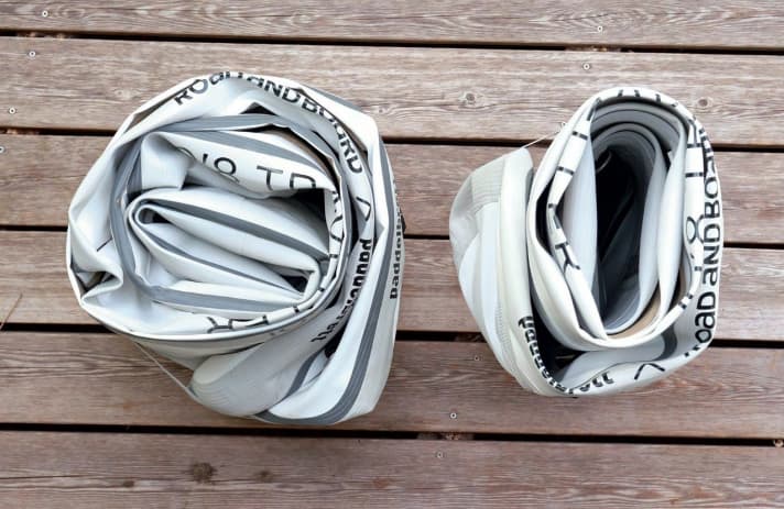 The folded board (left) is said to take up as much as four litres more volume within an imaginary box.