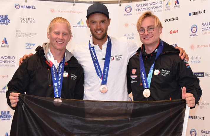   Fabian Graf, Philipp Buhl et Tim Fischer font leurs adieux à Aarhus avec une double médaille de bronze (de gauche à droite).