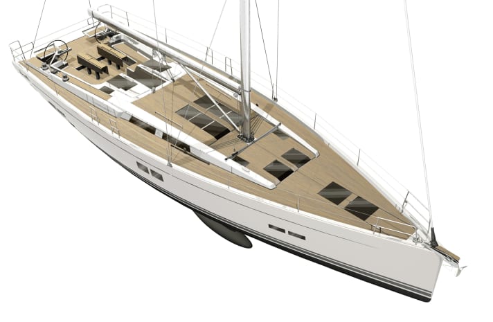   Deux tables, une large poupe, de nombreuses écoutilles et une superstructure plate