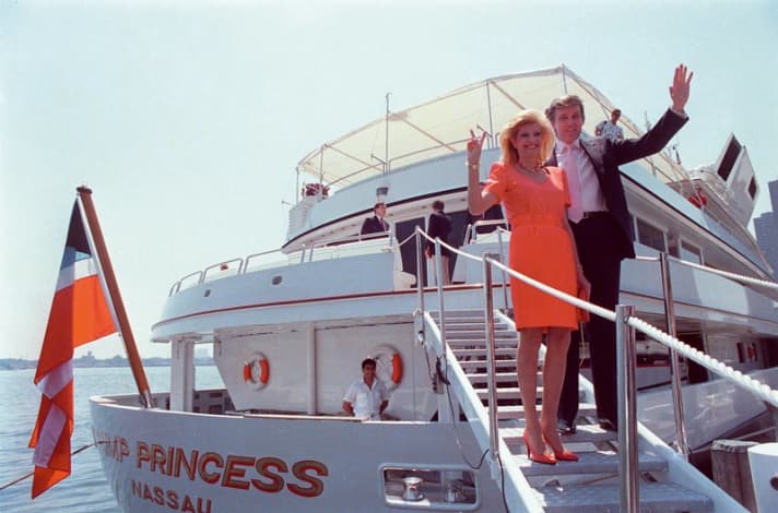 Donald Trump christened the former arms dealer yacht "Trump Princess", glamorously staging his property empire with his wife Ivana on board.
media professional with his wife Ivana on board to showcase his property empire.