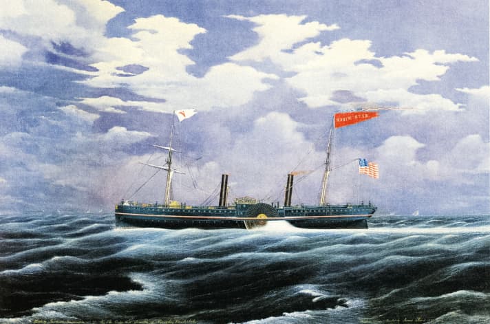 Die „North Star“ gilt 1852 als erste Privatyacht unter Dampf der USA. Reeder Cornelius Vanderbilt dampfte damit in 11 Tagen über den Atlantik.