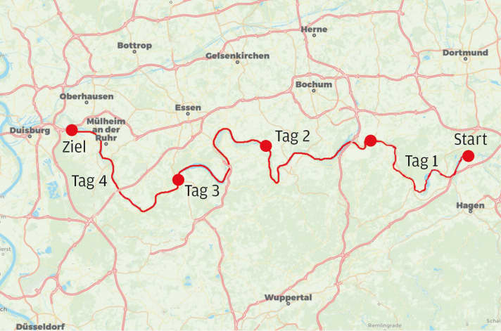 The four-day Tour de Ruhr in the overview map