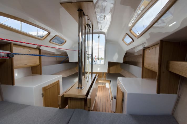   The interior is compact, a toilet room is missing