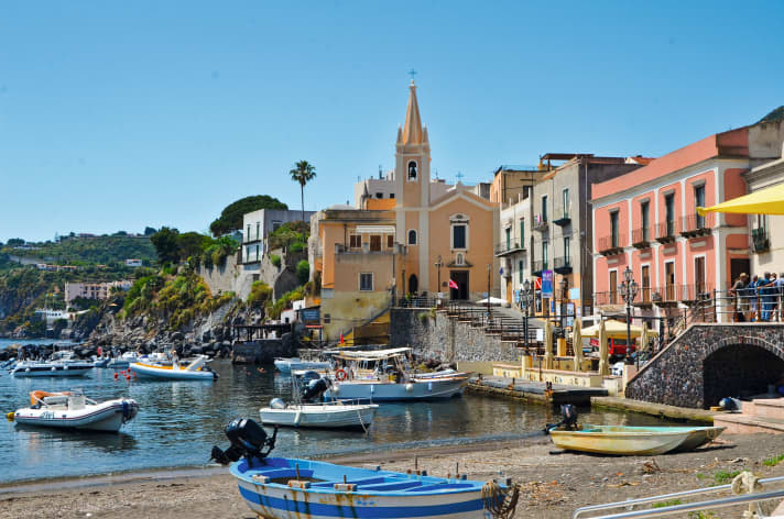   Lipari's small town marina is easy to visit by dinghy