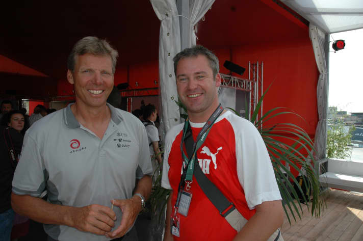   ZDF reporter Nils Kaben with three-time Olympic champion Jochen Schümann