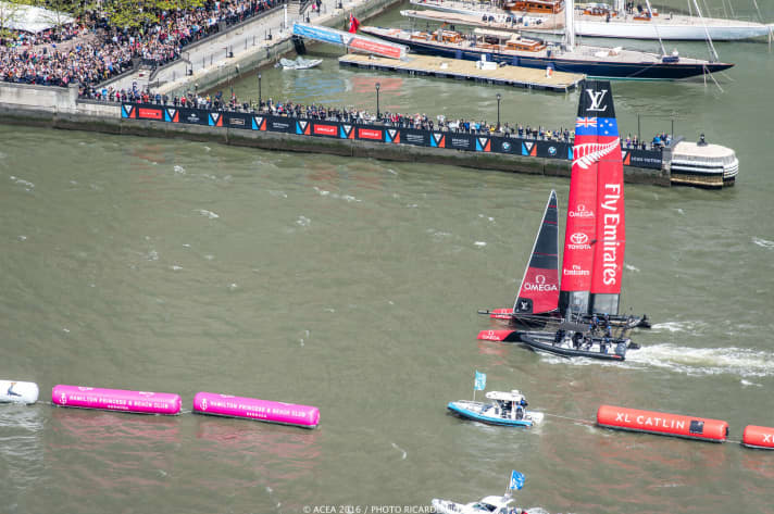   The decisive finish: Peter Burling's Emirates Team New Zealand wins after an irresistible final sprint on the Hudson River