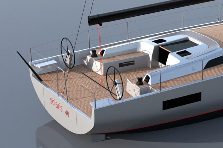   Short dents, open cockpit aft, steering wheels very far out and only small folding seats for the helmsman