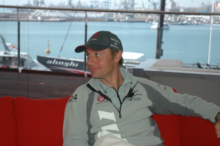   Those were the days: Ernesto Bertarelli in the 32nd America's Cup on the red sofa at the Alinghi headquarters in Valencia