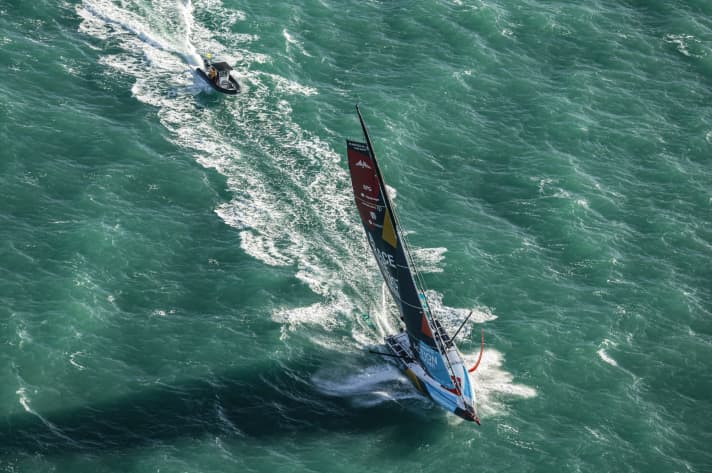 Boris Herrmann with "Malizia - Seaexplorer" at the start of the Route du Rhum
