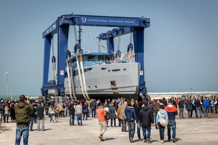 The 43 metre long "Philmi" at its launch in Ancona. | ona.