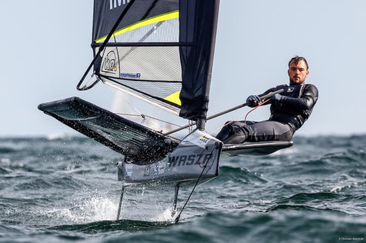   Wazp helmsman Adrien-Paul Farien from the Kiel Yacht Club