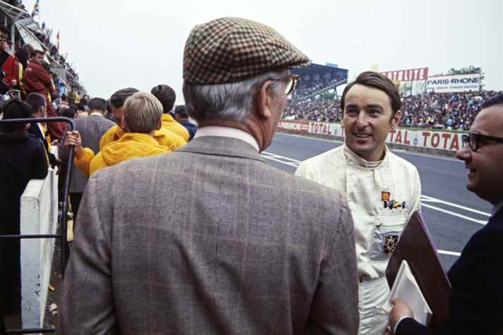 15. Juni 1969: 24-Stunden von Le Mans - Gérard Larrousse mit Huschke von Hanstein (mit Mütze).