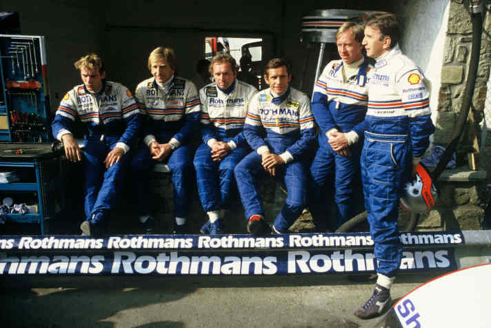 1000 km Spa: Stefan Bellof, Derek Bell, Jochen Mass, Jacky Ickx, Vern Schuppan, John Watson (v.l.)