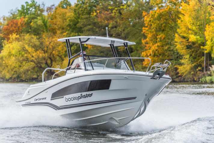 We tested the joystick steering on the Jeanneau Cap Camarat 7.5 WA