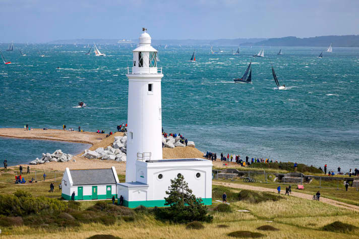 Opposite: At the start of the Rolex Fastnet Race off Cowes, the Solent showed its nasty side with strong westerly winds. | e.