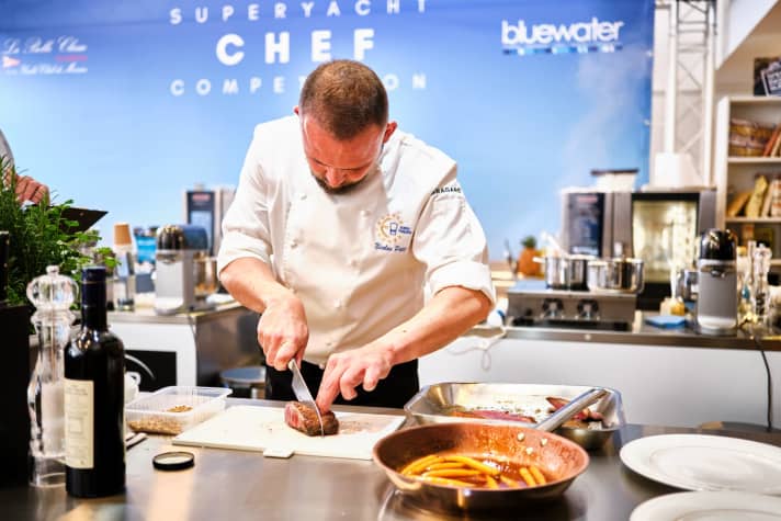 Flavour connoisseur: Nicolas Petit preparing his winning menu. The Frenchman usually cooks on the 47 metre long "Latitude". | ".