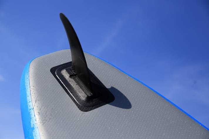 Die Klick-in-Finne des Aquadesign hat sich bisher bewährt. Der flache Finnenkasten ist nicht bruchgefährdet.