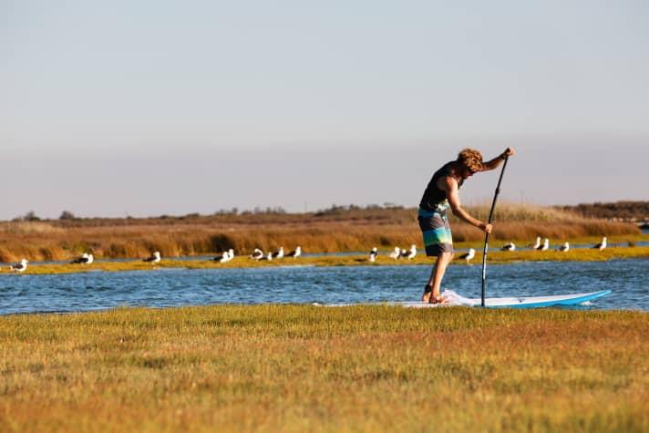No question, the guy is fit. But a really stiff race paddle would never flex like that. But a lot of flex can also mean comfort.