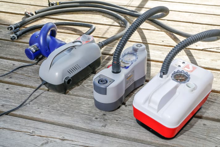 Test: SUP electric pumps (from left to right): Sevylor, Explorer, Bravo BTP 12, Bravo 20
