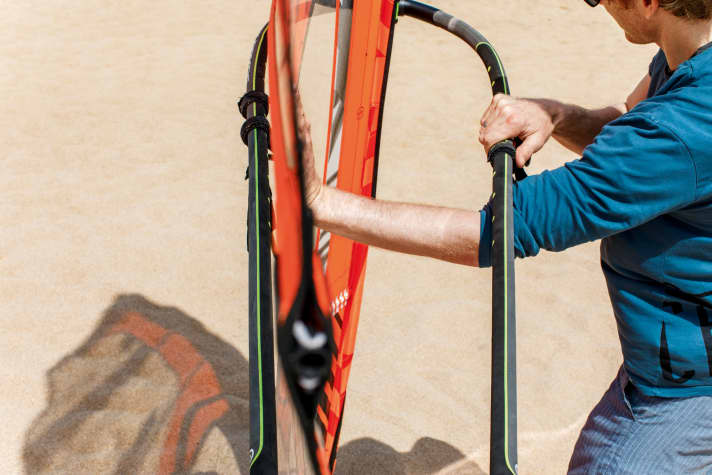 Sail belly up to the fork - that's okay in light winds