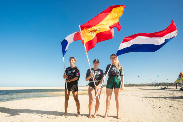 Nia Suardiaz (centre) is the measure of all things in the women's wingfoil this year