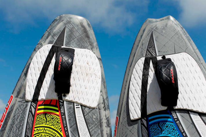   Schöner Starboard-Vergleich: leichtes Fishtail beim NuEvo, Square beim Quad.