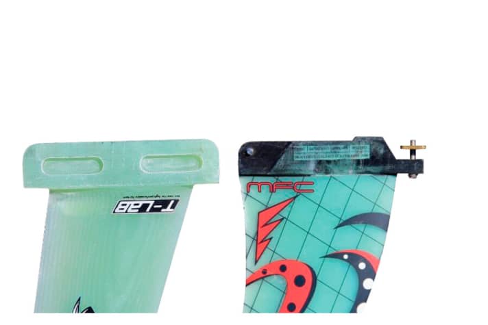   These two are battling it out in the wave market. The new slot box (left) and the tried-and-tested US box are fighting for supremacy in the small fin segment.