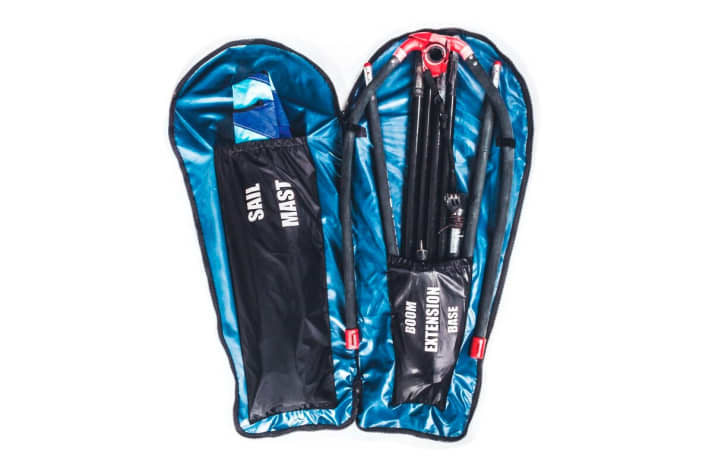 Sail, multi-part mast, divisible boom and extension are also available as a set with super packing dimensions