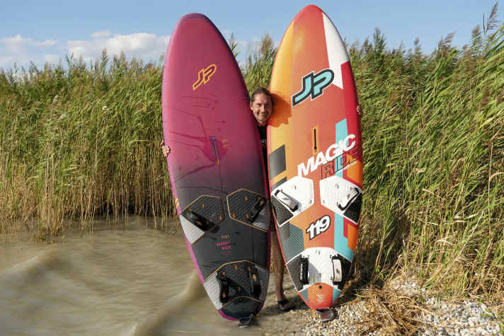 For many years, boards have been shorter and wider. The current Magic Ride (left) is one centimetre longer and narrower than its predecessor.