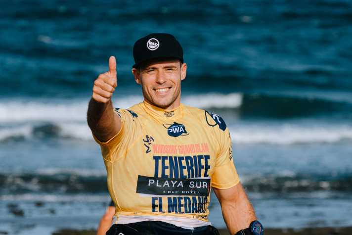 Nico Prien celebrates after his first victory in Slalom X