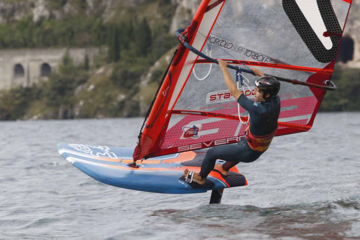 Maxi Räuchle rides on equipment from Starboard and Severne