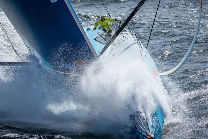 Off Groix, FRANCE - September 8 2022, Skipper Thomas Ruyant, Imoca Linkedout, Training prior for the route du rhum, on September 8, 2022 off Groix, France.
© Pierre Bouras