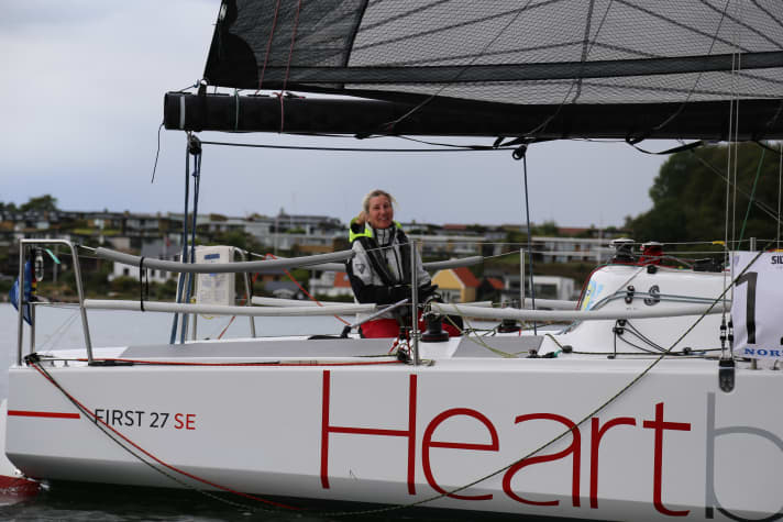 Done and happy. Marlene Brudek was the first woman to finish on her "Heartbeat" and came eleventh in the First 27 European Championships