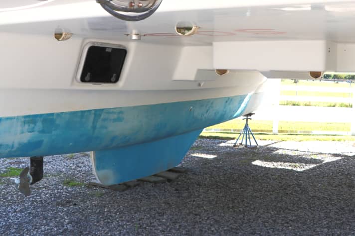 The escape hatches are mounted between the hulls and flat above the waterline