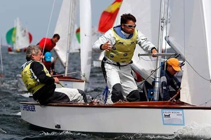   Frank Schönfeldt con Finn Möller in maglia gialla alla Kieler Woche 2008. Hanno vinto l'ultimo titolo dei Pirati