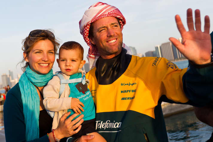   The Martinez family: Dad Iker, with traditional headdress, was able to get over second place because his Telefónica team won the stage and extended their overall lead