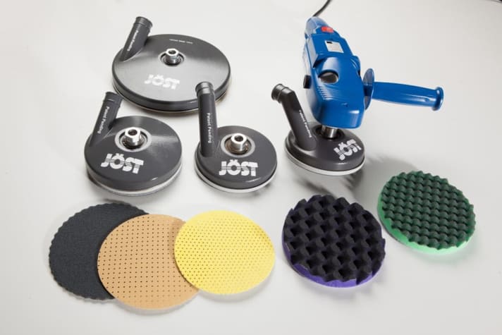   The P1 system is offered as a set with various discs and an adjustable angle grinder