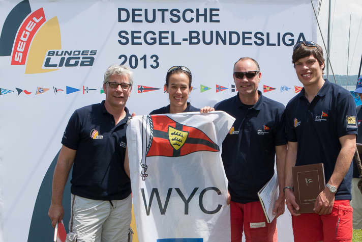   Third place at the Bundesliga opener went to helmswoman Stefanie Rothweiler with Thomas Stemmer, Felix and Klaus Diesch from Württembergischer Yacht-Club
